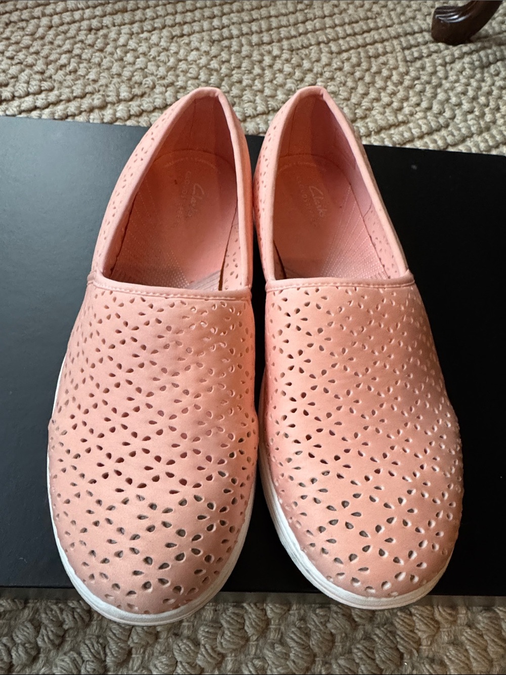 Clarks Peach Laser-Cut Slip-On Flats